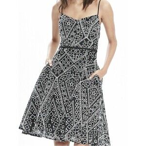 Banana Republic Geo Lace Strappy Dress Black/White SIZE 14